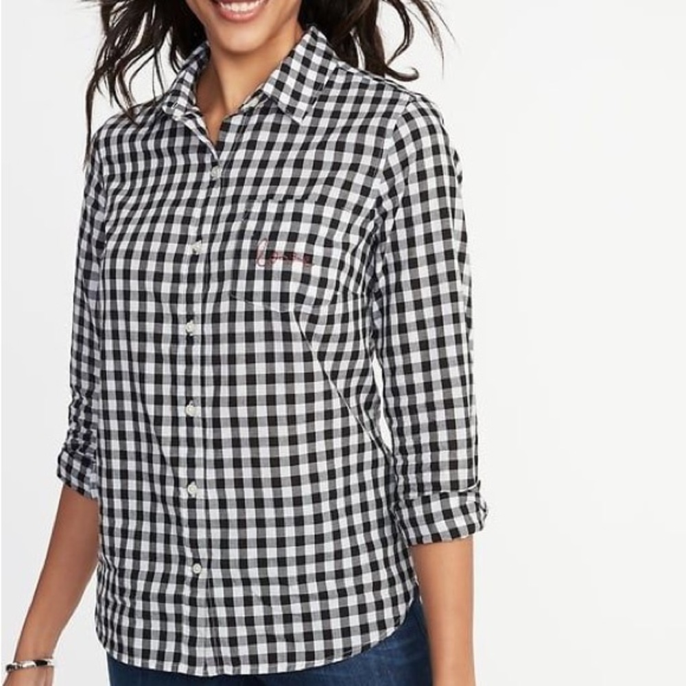 Old Navy black and white check button down